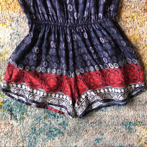 Anthropologie Lilka Navy Red & White LS Romper - Picture 3 of 6